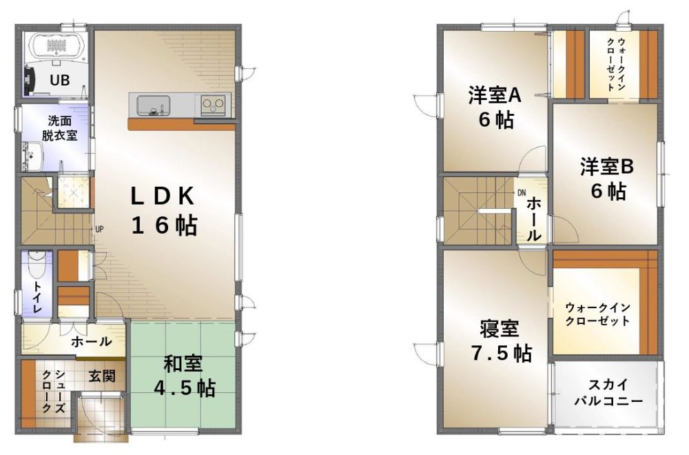 【4LDK】月々42,589円で持てる家 ～ナチュラル可愛い～の間取り図